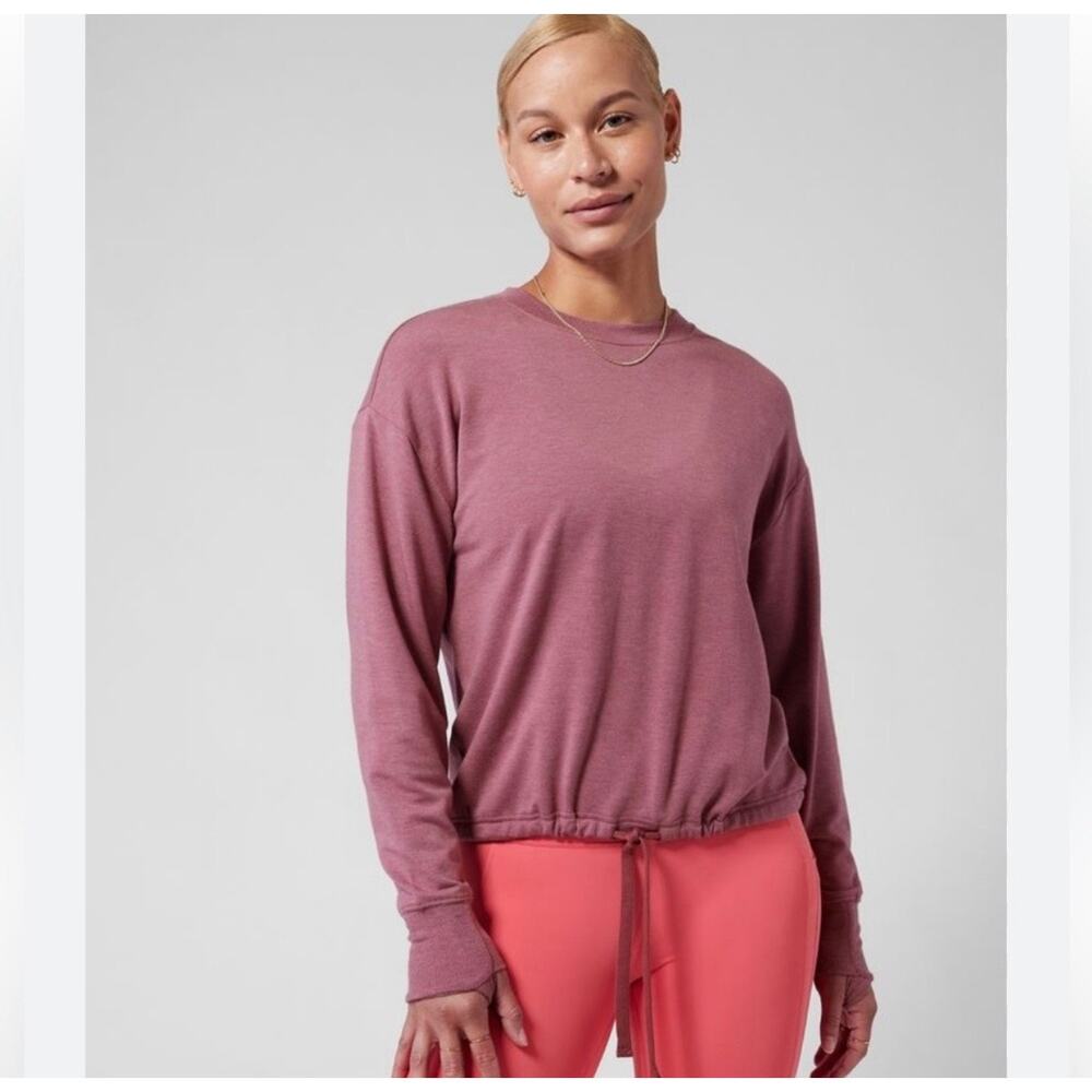 Athleta marina Tie Waist Athleisure Pullover sweatshirt top pink XS